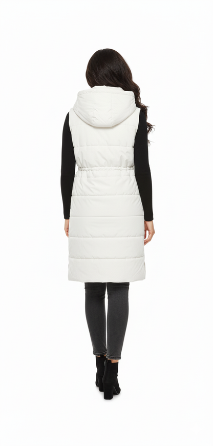 Longline Hooded Puffer Vest | Water-Resistant Winter Layer