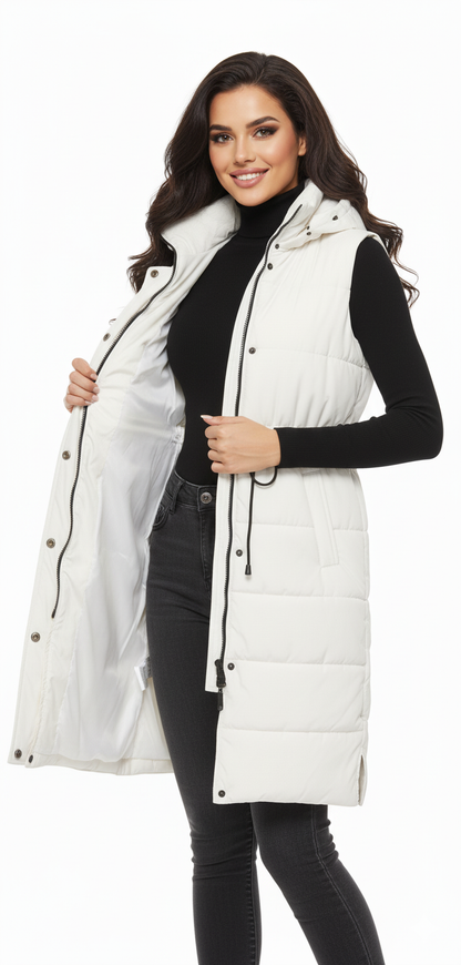 Longline Hooded Puffer Vest | Water-Resistant Winter Layer