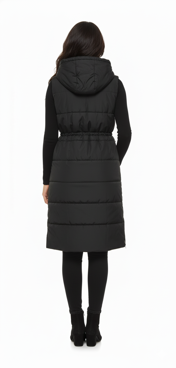 Longline Hooded Puffer Vest | Water-Resistant Winter Layer