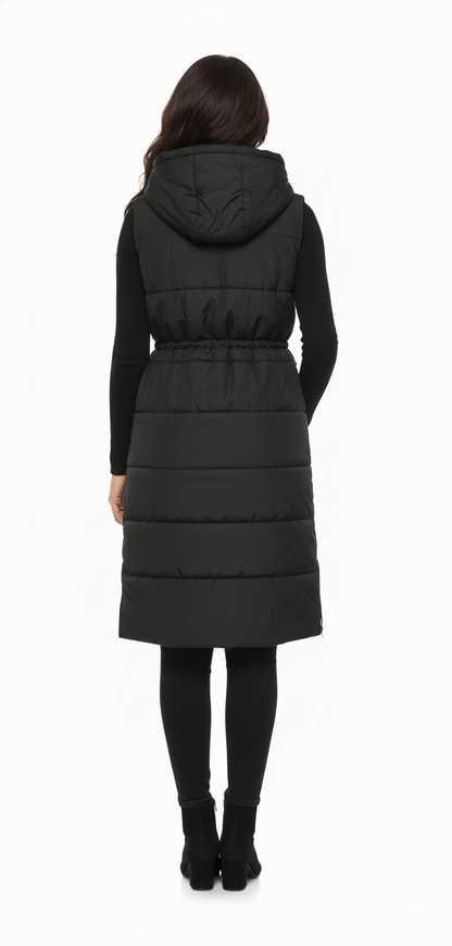 Longline Hooded Puffer Vest | Water-Resistant Winter Layer