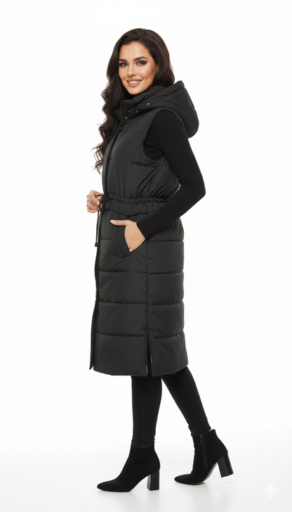 Longline Hooded Puffer Vest | Water-Resistant Winter Layer