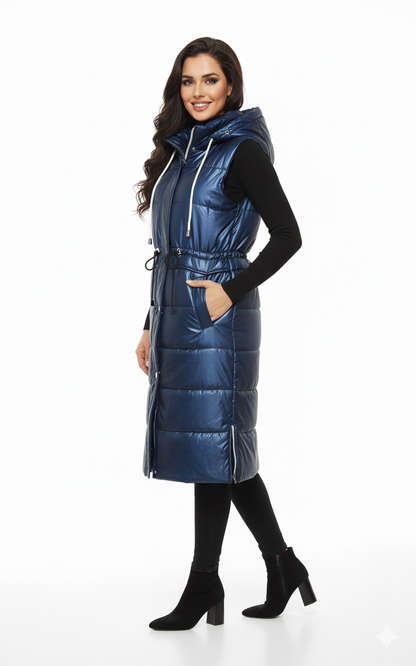 Longline Hooded Puffer Vest | Water-Resistant Winter Layer