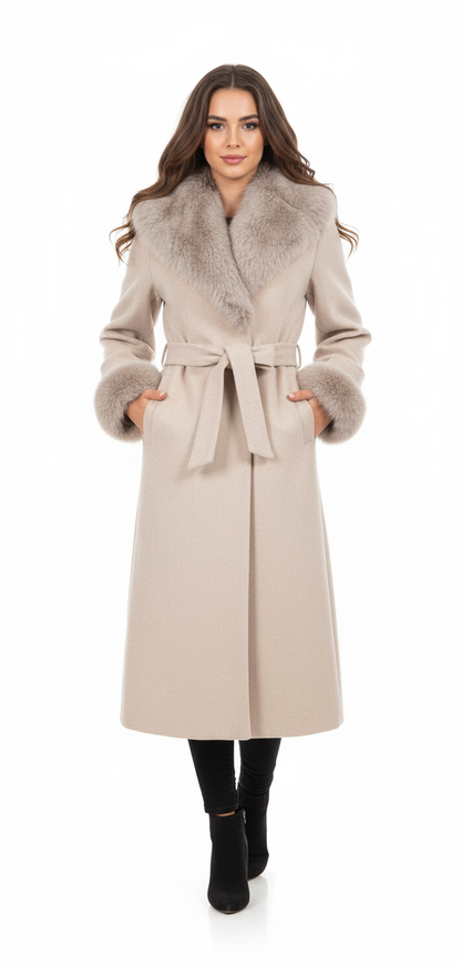 Elegant Faux Fur Trim Coat | Belted Long Winter Jacket