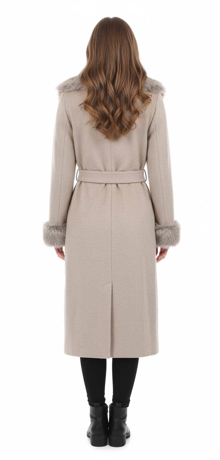 Elegant Faux Fur Trim Coat | Belted Long Winter Jacket