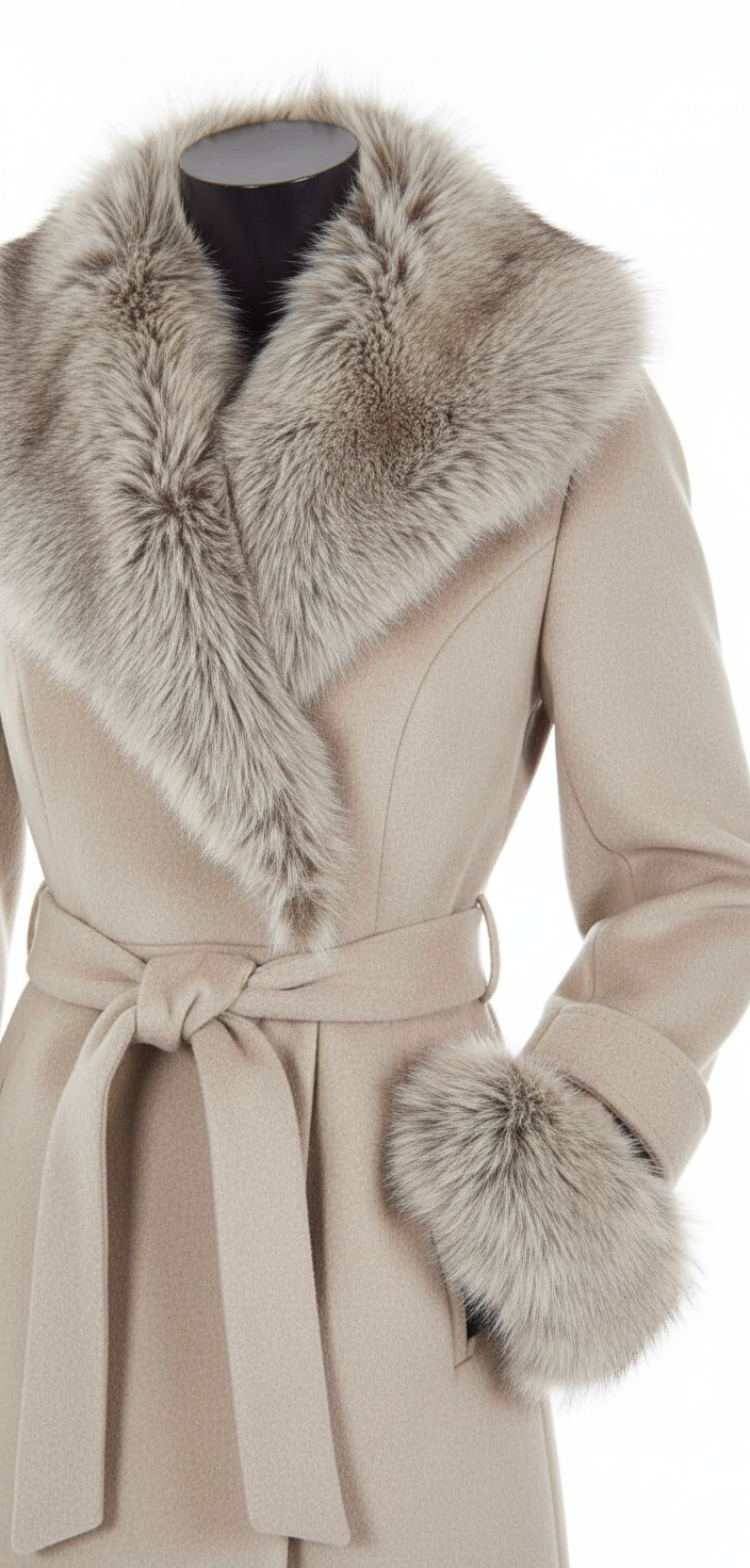 Elegant Faux Fur Trim Coat | Belted Long Winter Jacket