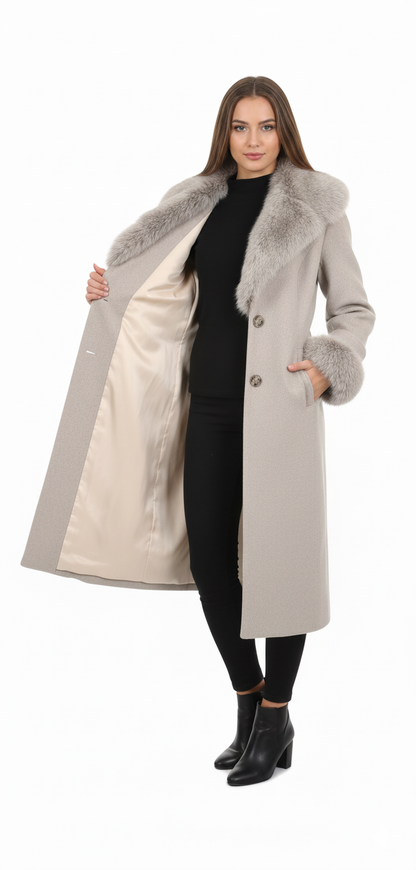 Elegant Faux Fur Trim Coat | Belted Long Winter Jacket