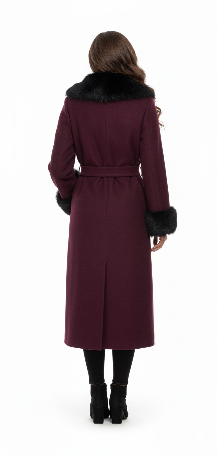 Elegant Faux Fur Trim Coat | Belted Long Winter Jacket