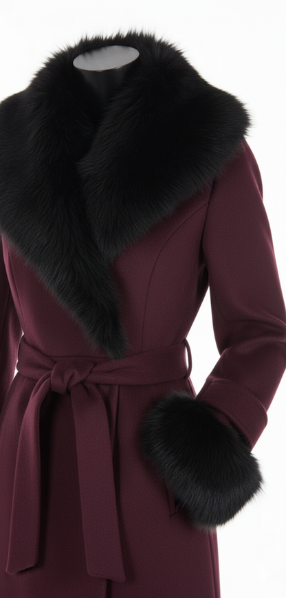 Elegant Faux Fur Trim Coat | Belted Long Winter Jacket