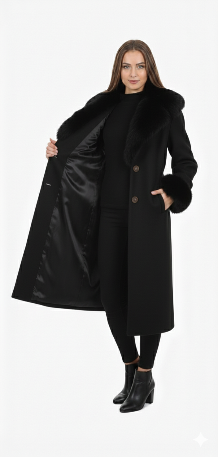 Elegant Faux Fur Trim Coat | Belted Long Winter Jacket
