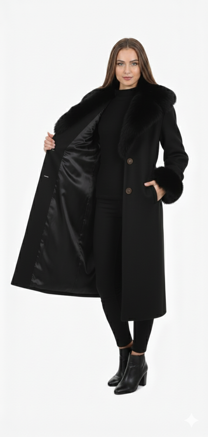 Elegant Faux Fur Trim Coat | Belted Long Winter Jacket
