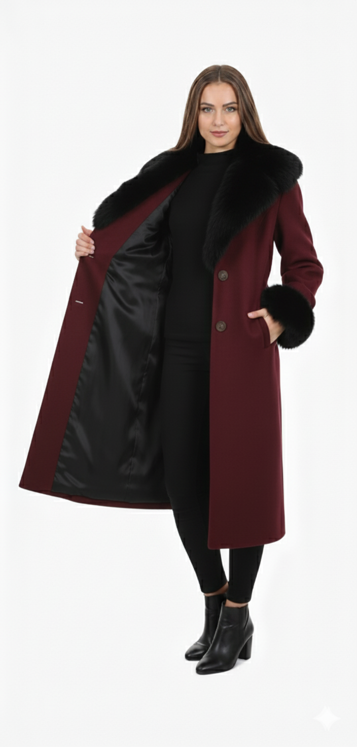 Elegant Faux Fur Trim Coat | Belted Long Winter Jacket