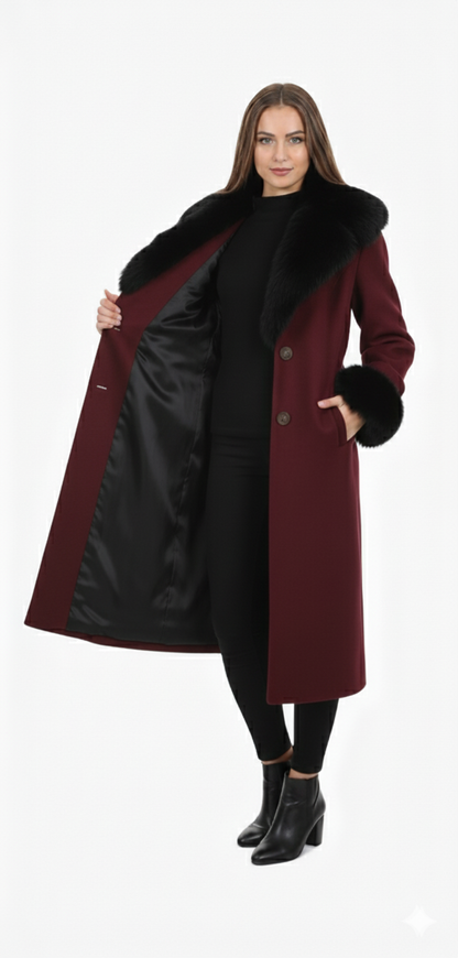 Elegant Faux Fur Trim Coat | Belted Long Winter Jacket