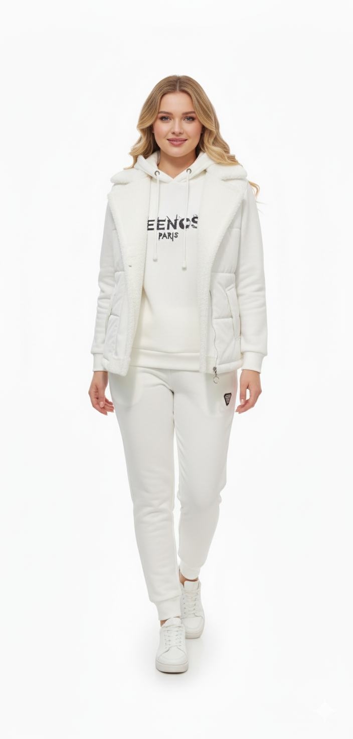 Women’s 3-Piece Cozy Loungewear Set | Hoodie, Joggers & Puffer Vest