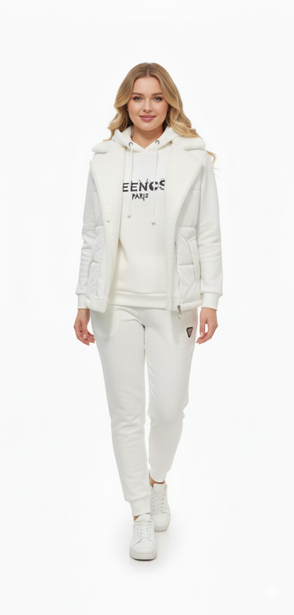 Women’s 3-Piece Cozy Loungewear Set | Hoodie, Joggers & Puffer Vest