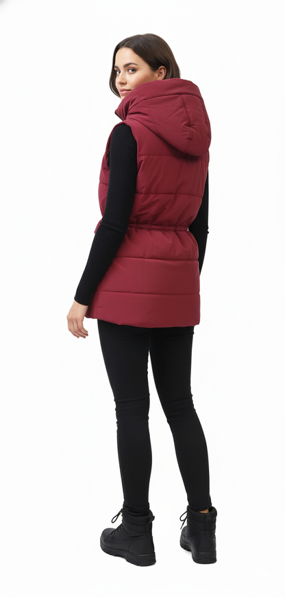 Women's Quilted Hooded Puffer Vest | Drawstring Waist