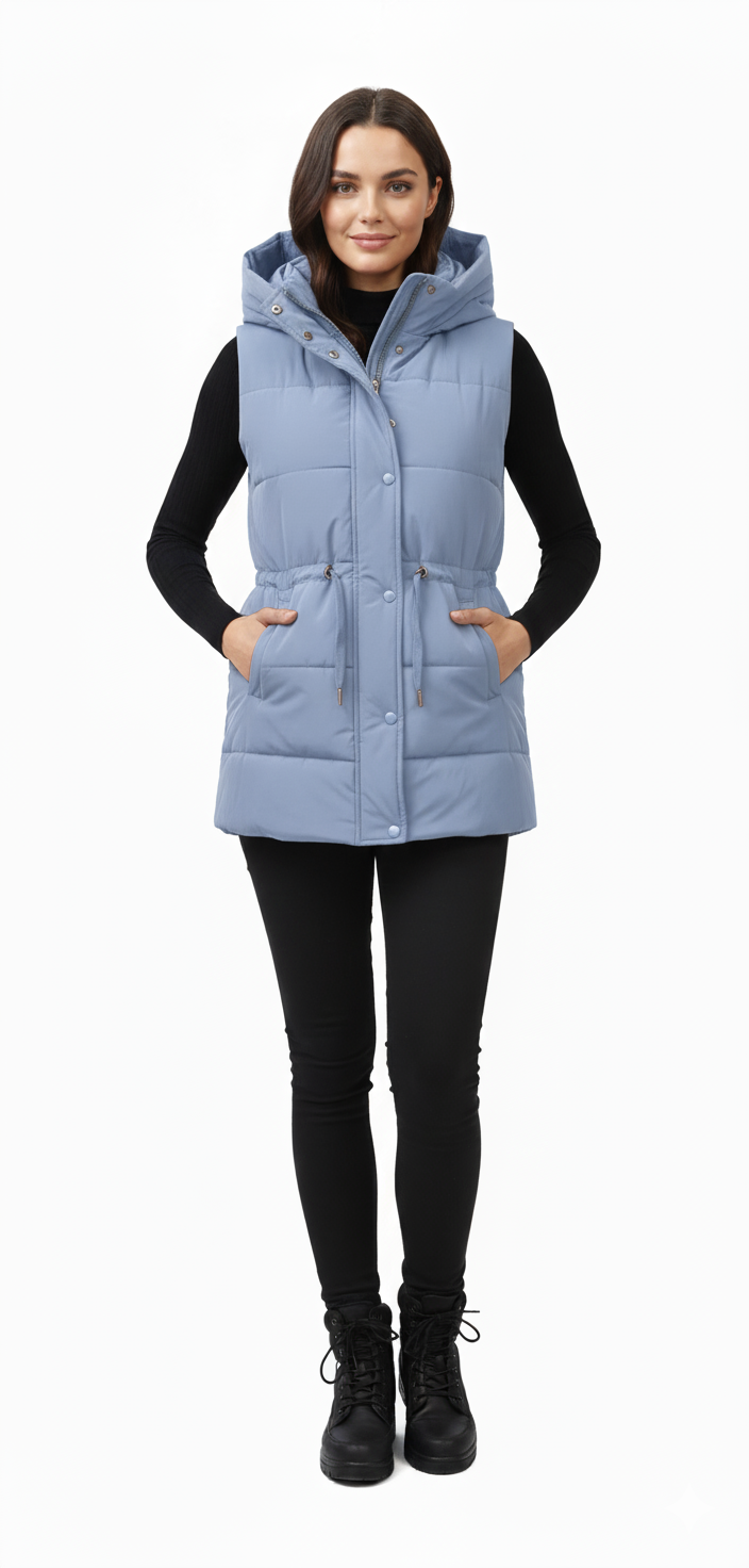 Women's Quilted Hooded Puffer Vest | Drawstring Waist