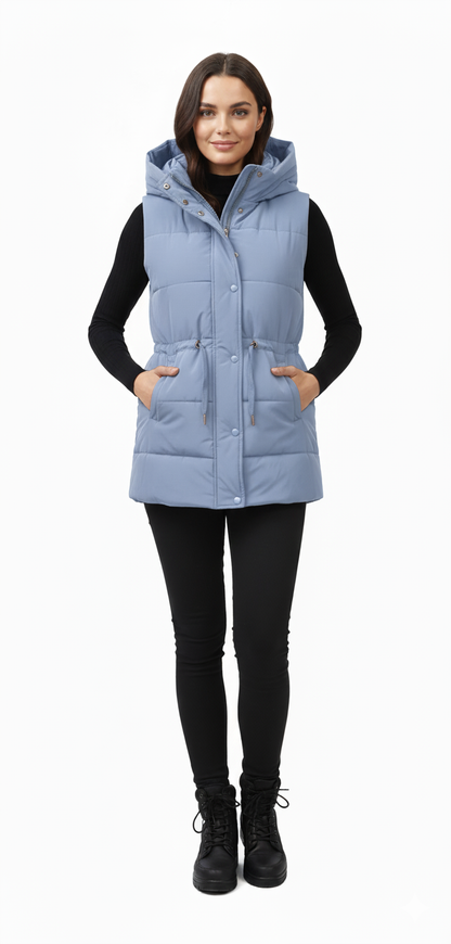 Women's Quilted Hooded Puffer Vest | Drawstring Waist