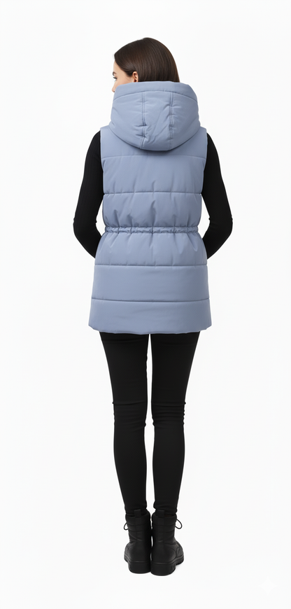 Women's Quilted Hooded Puffer Vest | Drawstring Waist