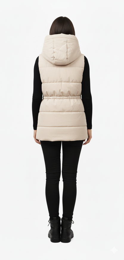 Women's Quilted Hooded Puffer Vest | Drawstring Waist