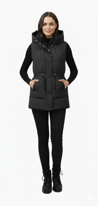 Women's Quilted Hooded Puffer Vest | Drawstring Waist