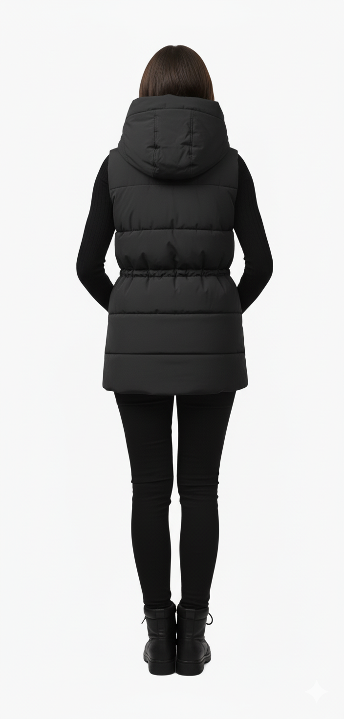 Women's Quilted Hooded Puffer Vest | Drawstring Waist