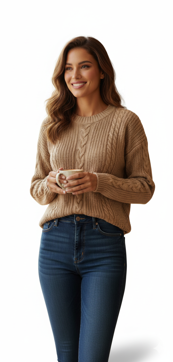 Classic Cable Knit Sweater | Crew Neck Winter Pullover