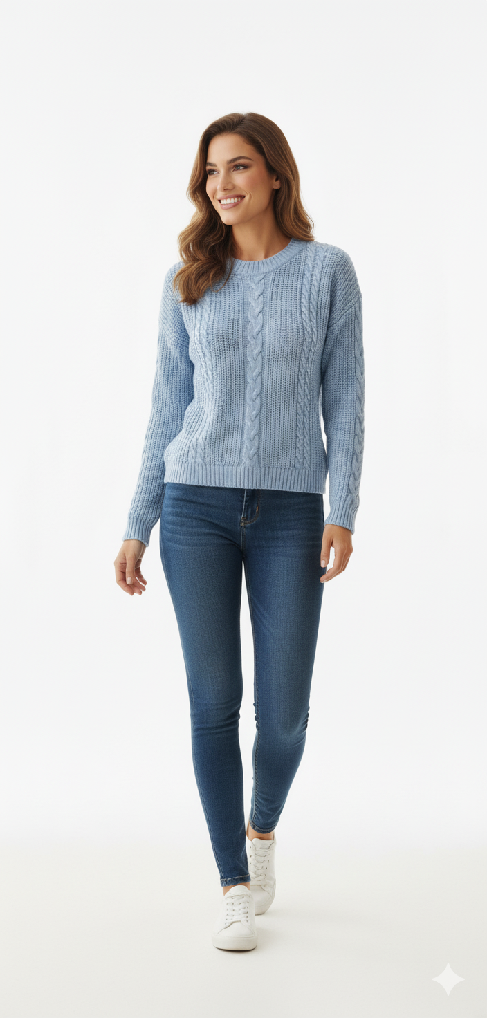 Classic Cable Knit Sweater | Crew Neck Winter Pullover