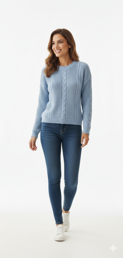 Classic Cable Knit Sweater | Crew Neck Winter Pullover