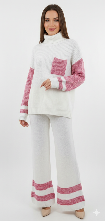 Color Block High Neck Sweater | Cozy Lounge Knit Pullover