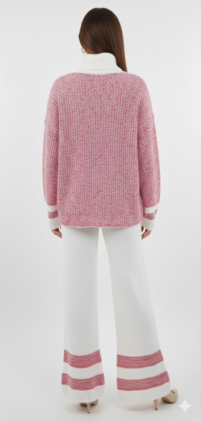 Color Block High Neck Sweater | Cozy Lounge Knit Pullover