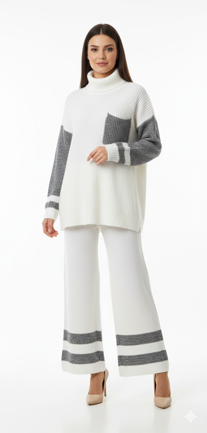 Color Block High Neck Sweater | Cozy Lounge Knit Pullover