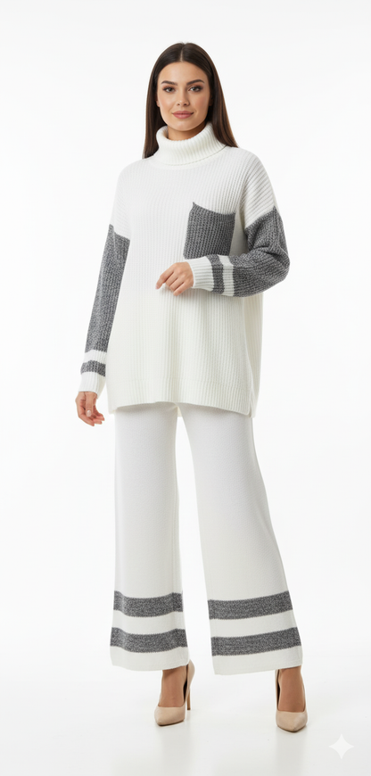 Color Block High Neck Sweater | Cozy Lounge Knit Pullover