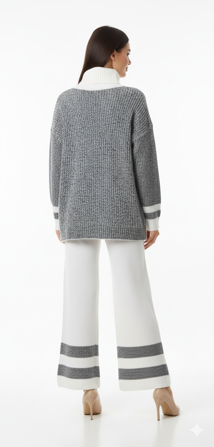 Color Block High Neck Sweater | Cozy Lounge Knit Pullover