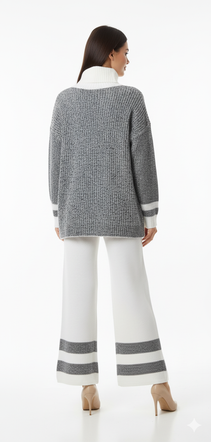 Color Block High Neck Sweater | Cozy Lounge Knit Pullover