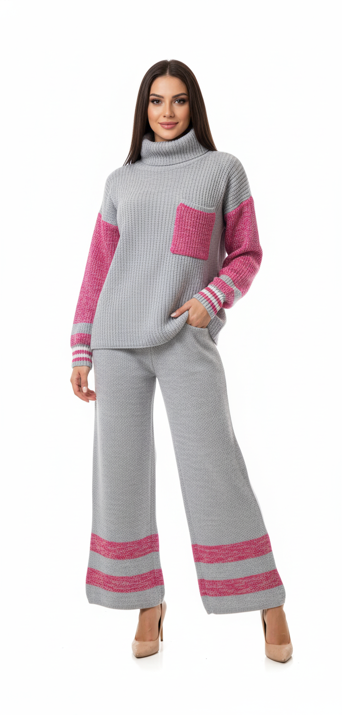 Color Block High Neck Sweater | Cozy Lounge Knit Pullover