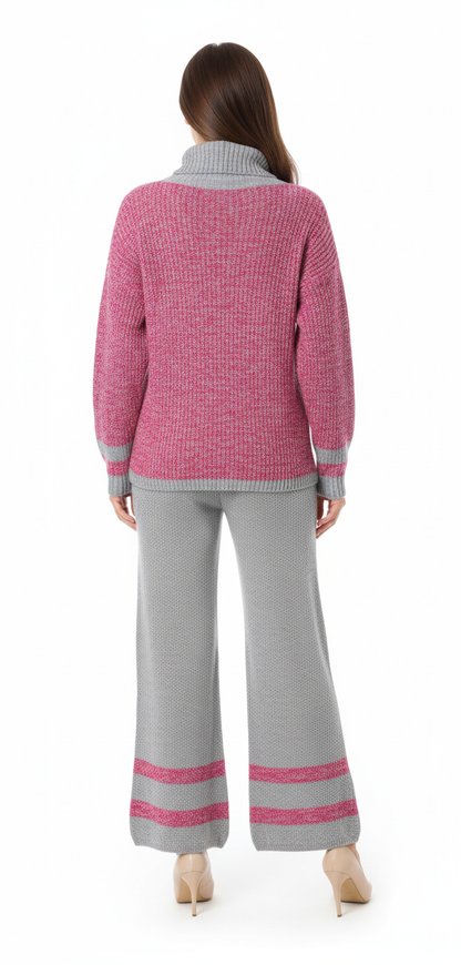 Color Block High Neck Sweater | Cozy Lounge Knit Pullover