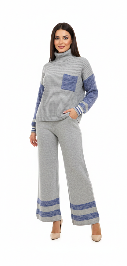 Color Block High Neck Sweater | Cozy Lounge Knit Pullover