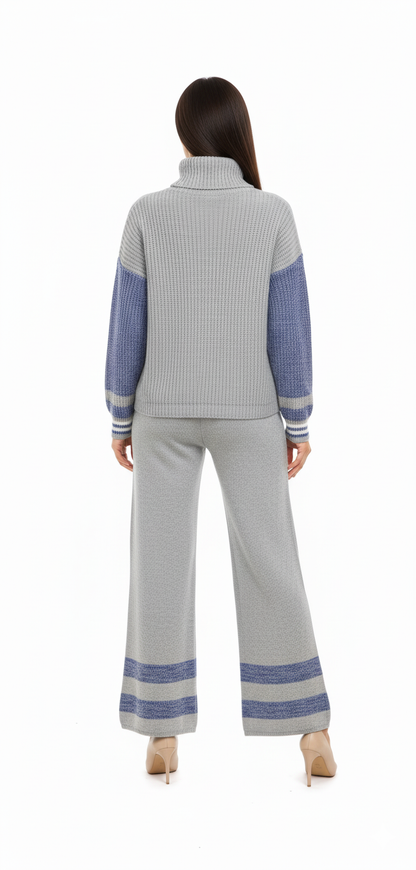 Color Block High Neck Sweater | Cozy Lounge Knit Pullover