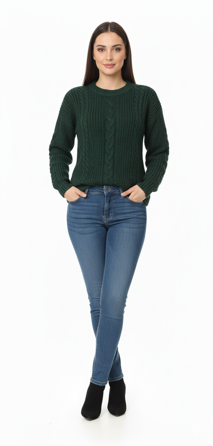 Classic Cable Knit Sweater | Crew Neck Winter Pullover