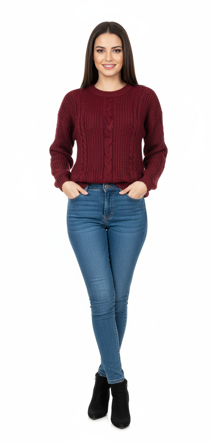 Classic Cable Knit Sweater | Crew Neck Winter Pullover