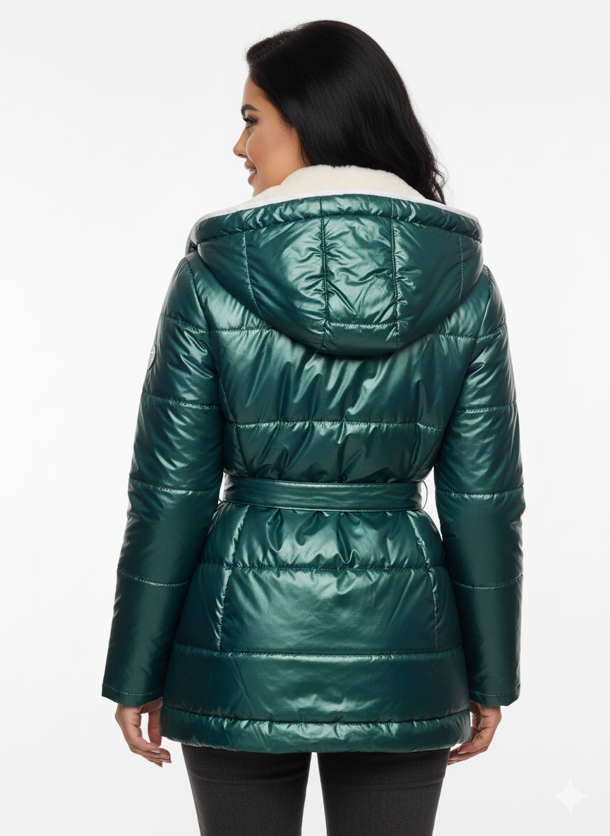 Luxe Wet Look Puffer Jacket | Faux Fur Collar & Belted