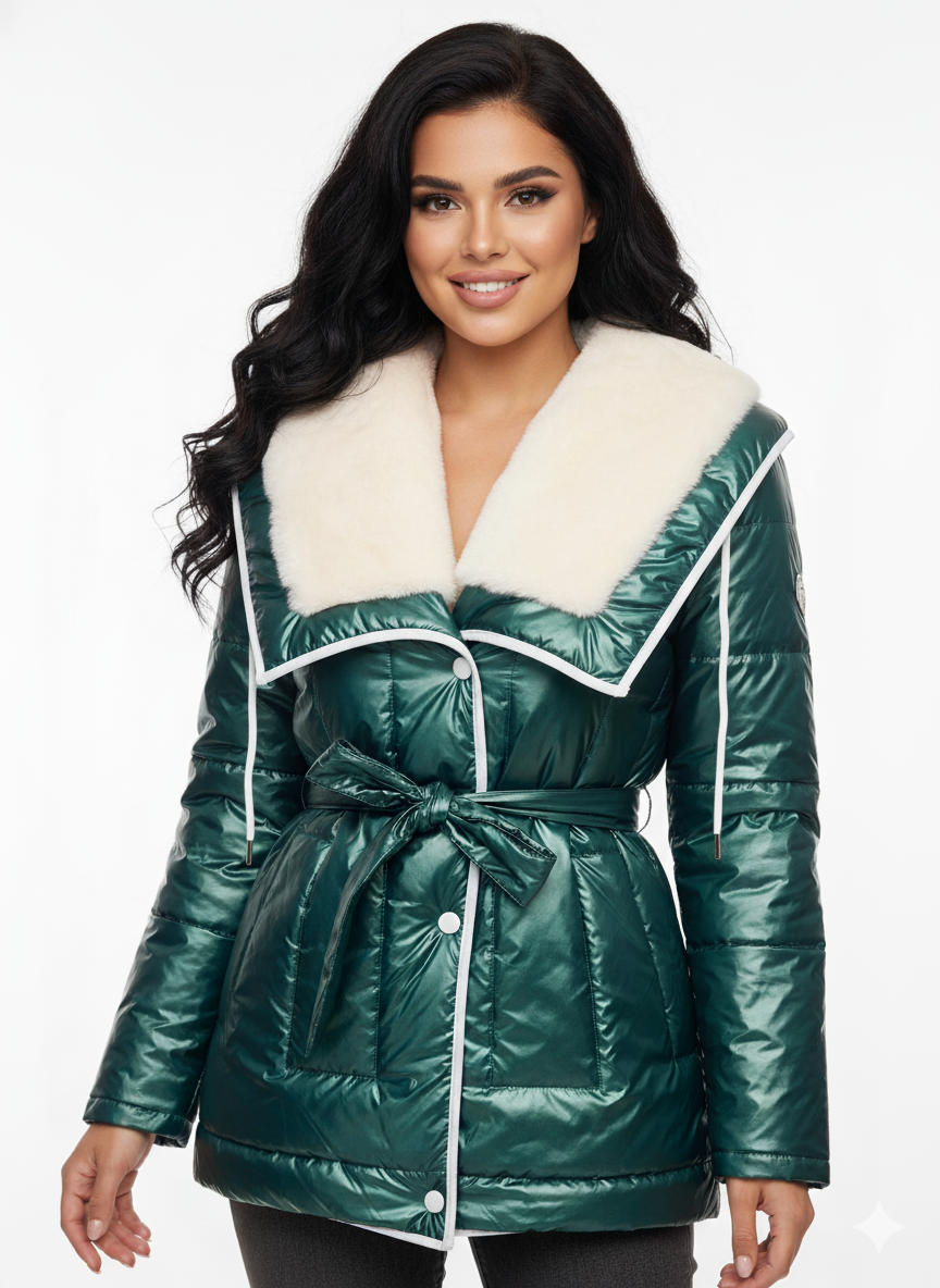 Luxe Wet Look Puffer Jacket | Faux Fur Collar & Belted