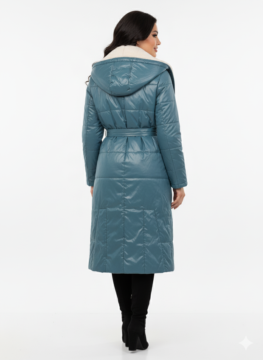 Long Belted Puffer Coat | Faux Fur Collar & Hooded