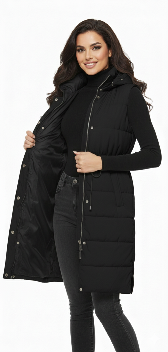Longline Hooded Puffer Vest | Water-Resistant Winter Layer