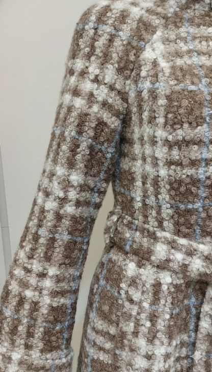 Women’s Long Plaid Wool-Blend Coat with Belt | Elegant Winter Overcoat