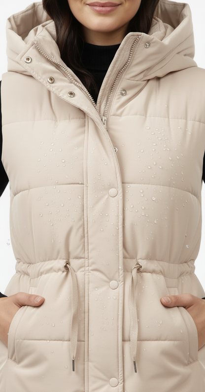 Women's Quilted Hooded Puffer Vest | Drawstring Waist