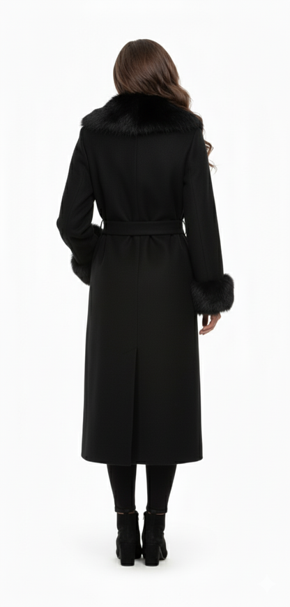 Elegant Faux Fur Trim Coat | Belted Long Winter Jacket